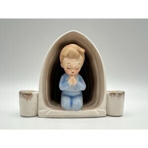 Holt Howard 1959 Praying Boy Double Candle Holder 4” Foil Sticker Vintage Decor